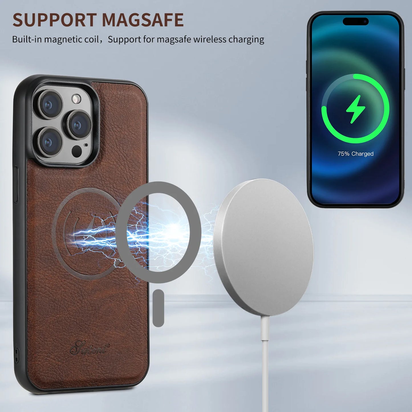 Magnetic MagSafe Card Holder 2 in 1 Leather Phone Case