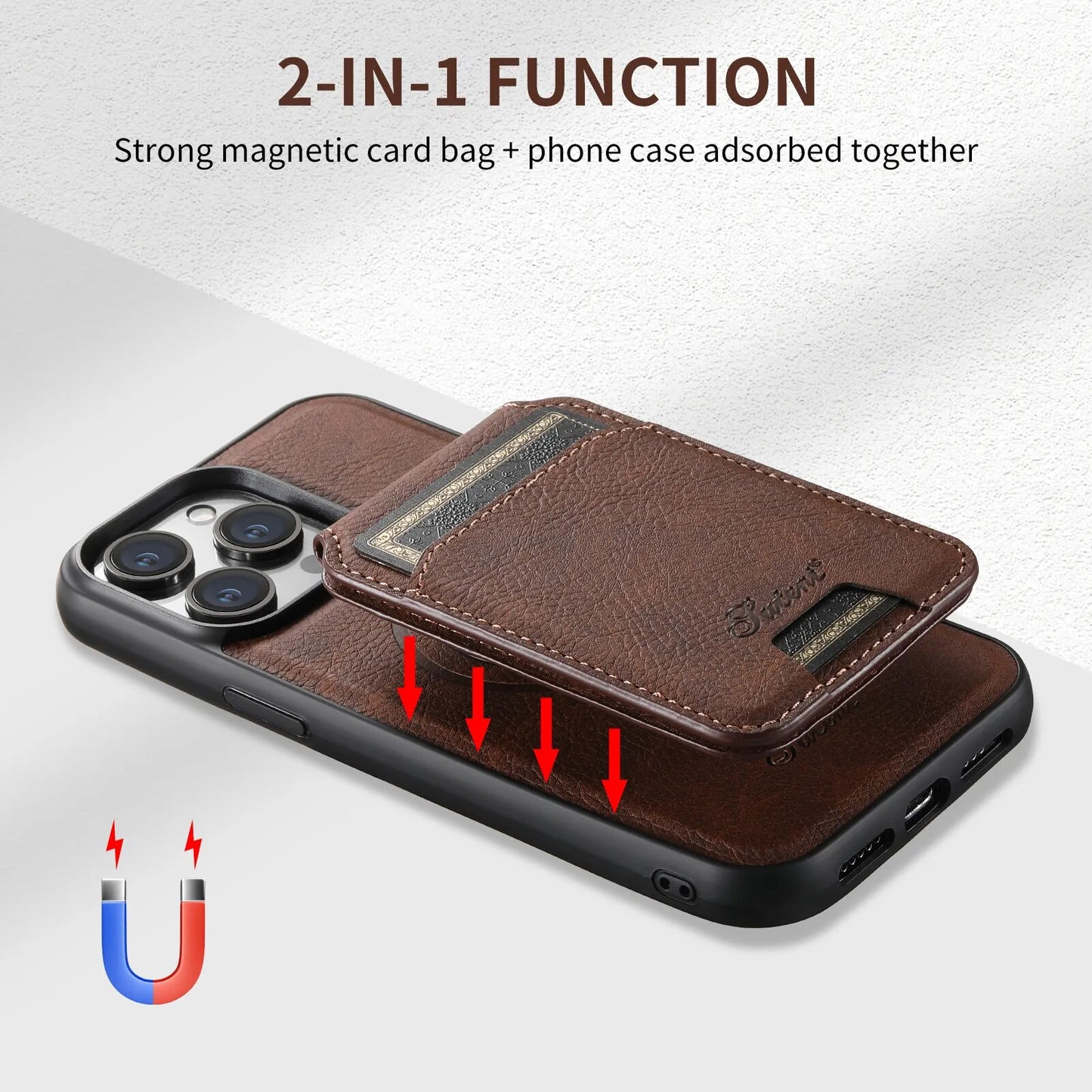 Magnetic MagSafe Card Holder 2 in 1 Leather Phone Case